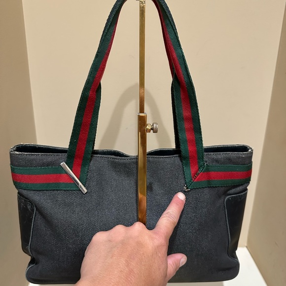 Gucci Web Sherry Line Denim and Leather Tote - Picture 10 of 10
